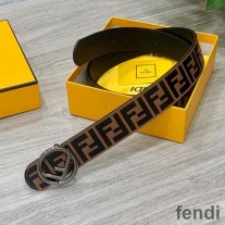 F is Fendi Buckle Reversible Belt In FF Motif Nappa Leather and Calfskin Brown/Black