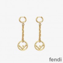 F is Fendi Chain Pendant Earrings In Metal Gold