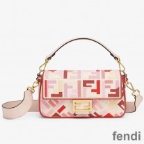 Fendi Baguette Bag In FF Motif Canvas Pink/Red