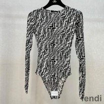 Fendi Bodysuit Women FF Fish-Eye Motif Tulle Black/White