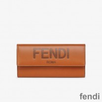 Fendi Continental Wallet In ROMA Logo Calf Leather Brown