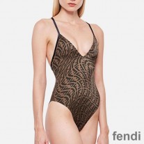 Fendi Crisscross Swimsuit Women FF Vertigo Motif Lycra Brown/Black