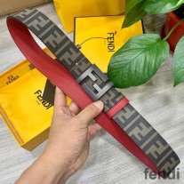 Fendi Enamel FF Buckle Reversible Belt In FF Motif Fabric and Calfskin Brown/Black