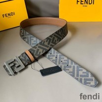 Fendi FF Buckle Reversible Belt In FF Motif Fabric and Calfskin Brown/Silver