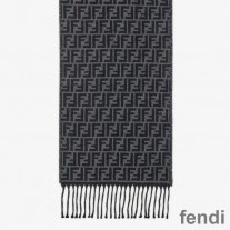 Fendi FF Rectangular Scarf Man In Wool Black
