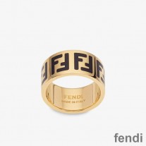 Fendi FF Ring In Enamel Metal Black/Gold