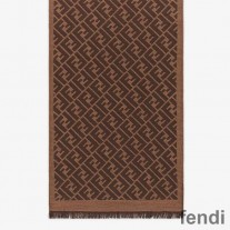 Fendi FF Scarf In Silk and Wool Brown