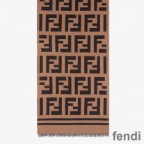 Fendi FF Scarf In Wool and Silk Brown