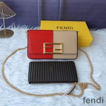 Fendi FF Wallet On Chain With Pouches In Calf Leather Red/Pink
