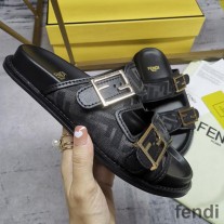 Fendi Feel Slides Unisex FF Motif Fabric Black
