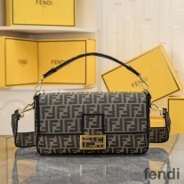 Fendi Large Baguette Bag In FF Motif Fabric Brown