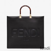 Fendi Large Sunshine Shopper Bag In ROMA Logo Calf Leather Black