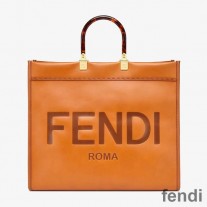 Fendi Large Sunshine Shopper Bag In ROMA Logo Calf Leather Brown