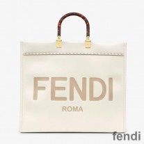 Fendi Large Sunshine Shopper Bag In ROMA Logo Calf Leather White