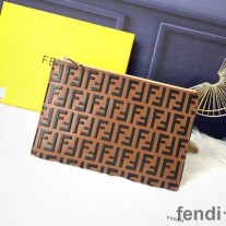 Fendi Medium Flat Clutch In FF Motif Nappa Leather Brown