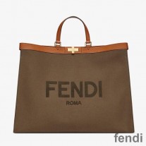 Fendi Medium Peekaboo X-Tote In ROMA Logo Canvas Brown