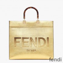 Fendi Medium Sunshine Shopper Bag In ROMA Logo Calf Leather Gold