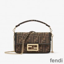 Fendi Mini Baguette Bag In FF Motif Fabric Brown