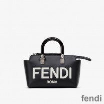 Fendi Mini By The Way Boston Bag In ROMA Logo Calf Leather Black/White