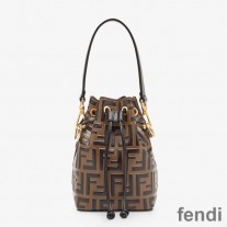Fendi Mini Mon Tresor Bucket Bag In FF Motif Calf Leather Brown