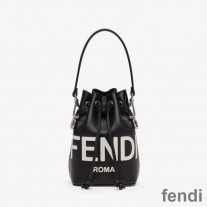 Fendi Mini Mon Tresor Bucket Bag In ROMA Logo Calf Leather Black/White
