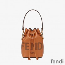 Fendi Mini Mon Tresor Bucket Bag In ROMA Logo Calf Leather Brown