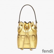 Fendi Mini Mon Tresor Bucket Bag In ROMA Logo Calf Leather Gold