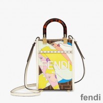 Fendi Mini Sunshine Shopper Bag In Girls Graphics FF Motif Fabric Brown