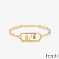 Fendi O'Lock Oval Bracelet In Crystals Metal Gold
