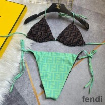 Fendi Reversible Triangular Bikini with Ties Women FF Motif Lycra Brown/Green