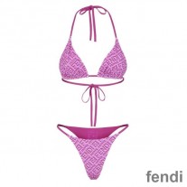 Fendi Reversible Triangular Bikini with Ties Women Skims Logo Motif Lycra Purple/Rose