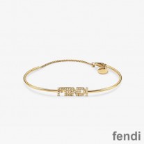 Fendi Signature Bracelet In Metal with Crystals Gold