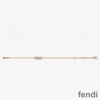 Fendi Signature Chain Bracelet In Metal with Crystals Gold