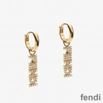 Fendi Signature Earrings In Crystal Metal Gold