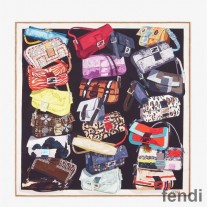 Fendi Square Scarf In Baguette Graphic Silk Black