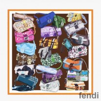 Fendi Square Scarf In Baguette Graphic Silk Brown