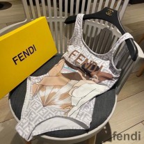 Fendi Swimsuit Girls Graphics FF Motif Lycra Grey