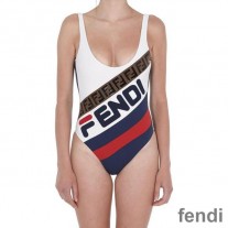Fendi Swimsuit Women Fila Logo Motif Lycra White/Blue