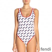 Fendi Swimsuit Women Fila Motif Lycra White/Red