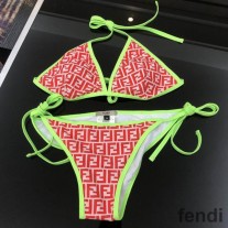 Fendi Triangle Bikini with Ties Women FF Motif Lycra Red/Green