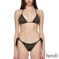 Fendi Triangular Bikini with Ties Women FF Vertigo Motif Lycra Brown/Black