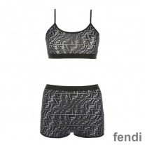 Fendi Underwear Set Women FF Fish-Eye Motif Lycra Black