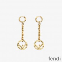 F is Fendi Chain Pendant Earrings In Metal Gold