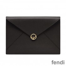F is Fendi Large Slim Pouch In Cruise Leather Black