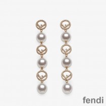 F is Fendi Pearls Long Drop Earrings In Metal Gold