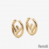 F is Fendi Small Hoop Earrings In Metal Gold