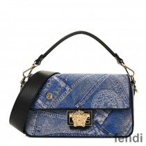 Fendi Baguette Bag In Fendace Patchwork Denim Blue
