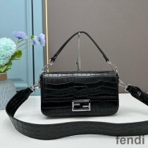 Fendi Baguette Re-Edition Bag In Crocodile Leather Black
