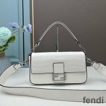 Fendi Baguette Re-Edition Bag In Crocodile Leather White