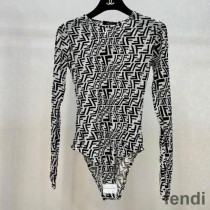 Fendi Bodysuit Women FF Fish-Eye Motif Tulle Black/White